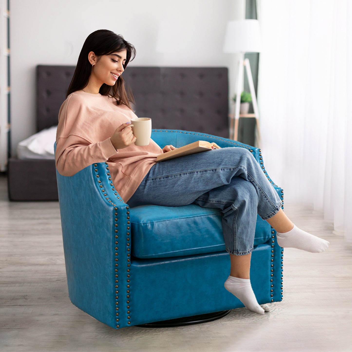 Muumblus Swivel Barrel Accent Chair, Comfy Glider Rocker for Living Room & Nursery, Modern Barrel Accent Chair Armchair Sofa Chair