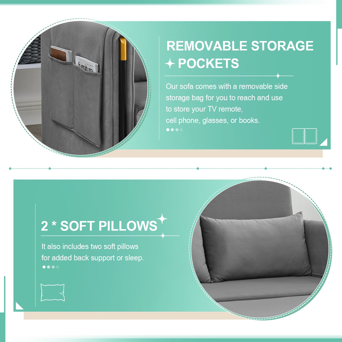 Muumblus 54" Pull Out Sleeper Sofa, Modern Velvet Convertible Loveseat Sleeper with Pull Out Bed for Living Room, Grey