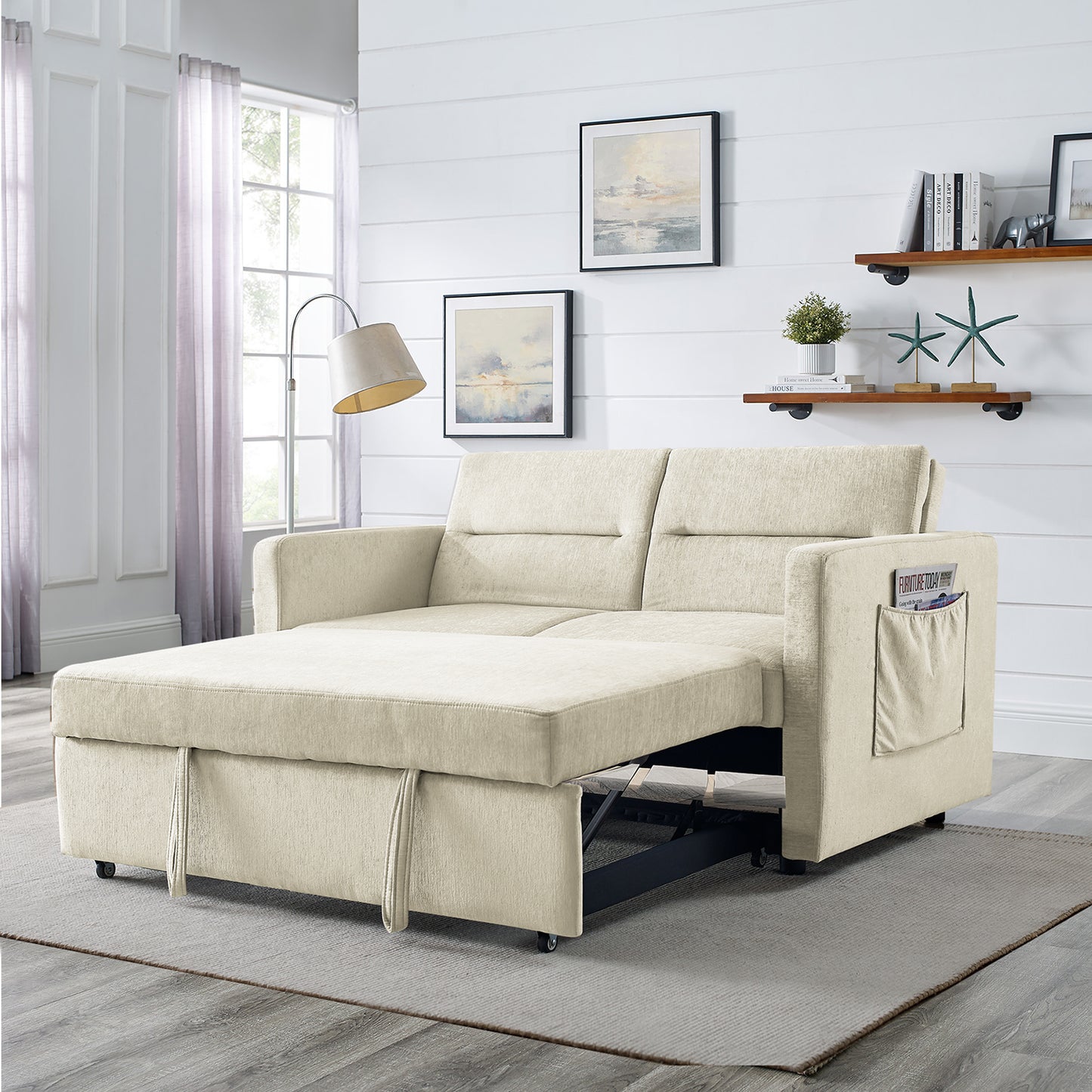 Muumblus 54.5" Pull Out Sofa Bed, Convertible Futon Sofa Bed with Pull Out Bed, Loveseat Sleeper Sofa for Living Room, Adjustable Back