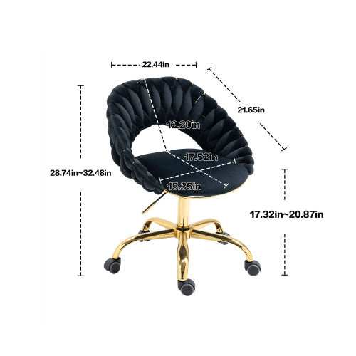 Muumblus Home Office Chair, Modern Woven Velvet Mid Back Armless Adjustable Swivel Task Chair for Small Space, Living Room, Make Up, Study, Beige