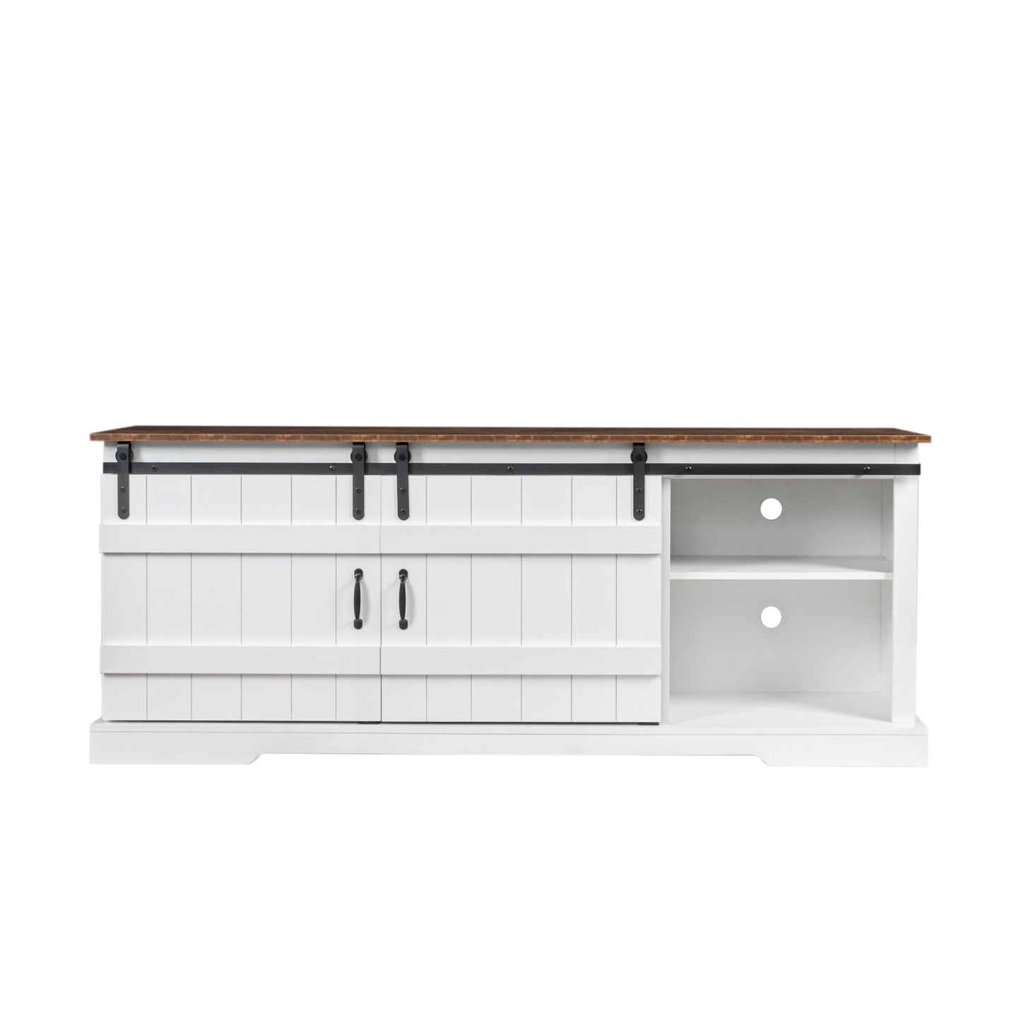 Muumblus Farmhouse Sliding Barn Door TV Stand, Wood TV Console for up to 80 TV, White