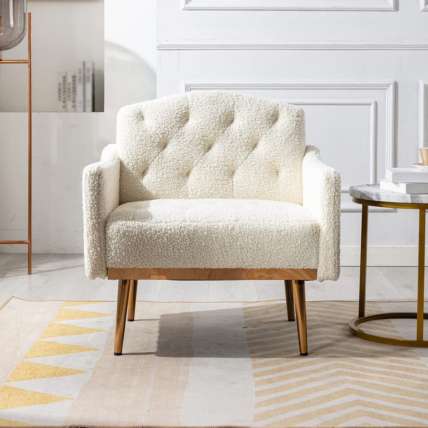 Muumblus Modern Accent Chair, Upholstered Single Sofa Chair Sherpa Arm Chair for Living Room and Bedroom