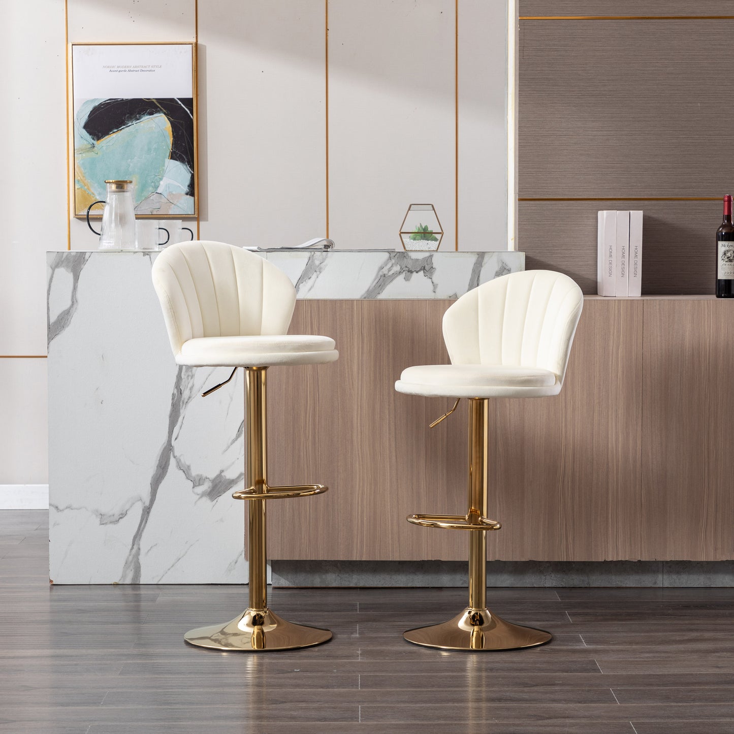 Muumblus Swivel Bar Stools for Kitchen Island, Full Back Modern Velvet Counter Height Adjustable, Set of 2