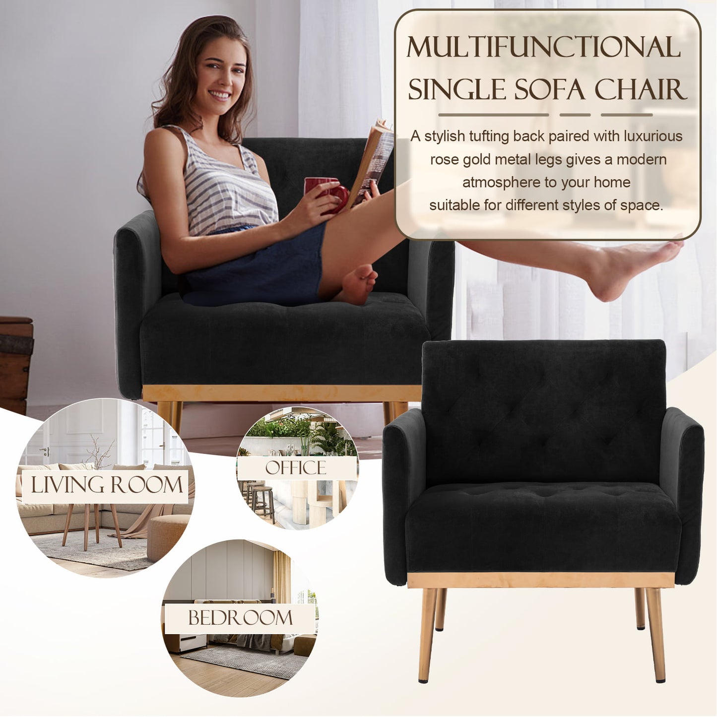 Deolme Modern Accent Chair, Upholstered Single Sofa Chair Sherpa Arm Chair for Living Room