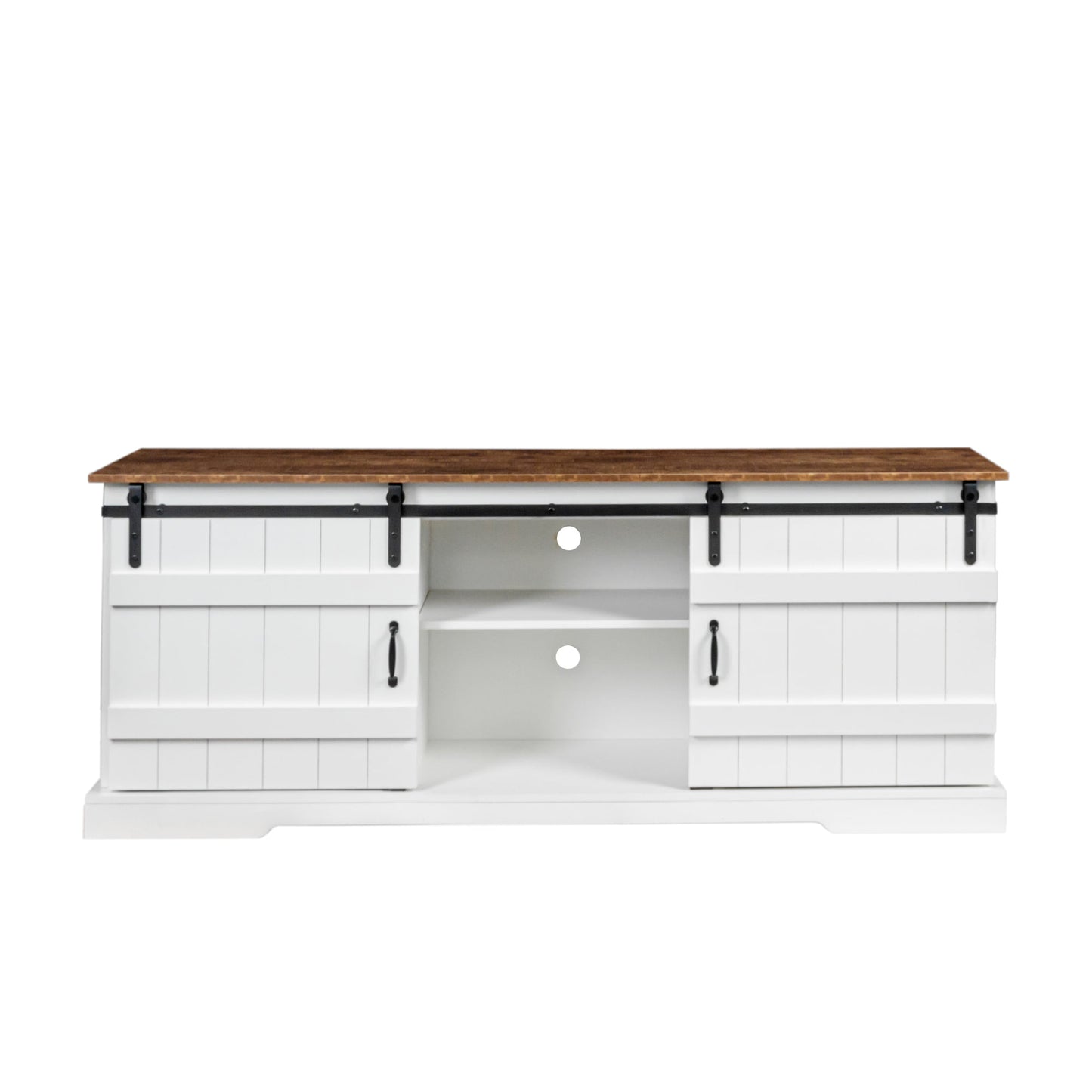 Muumblus Farmhouse Sliding Barn Door TV Stand, Wood TV Console for up to 80 TV, White