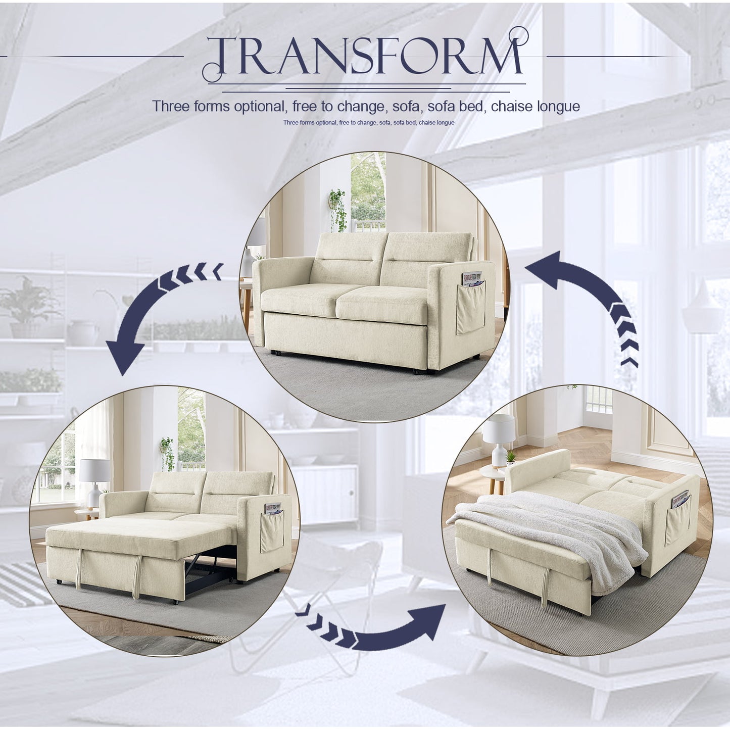 Muumblus 54.5" Pull Out Sofa Bed, Convertible Futon Sofa Bed with Pull Out Bed, Loveseat Sleeper Sofa for Living Room, Adjustable Back