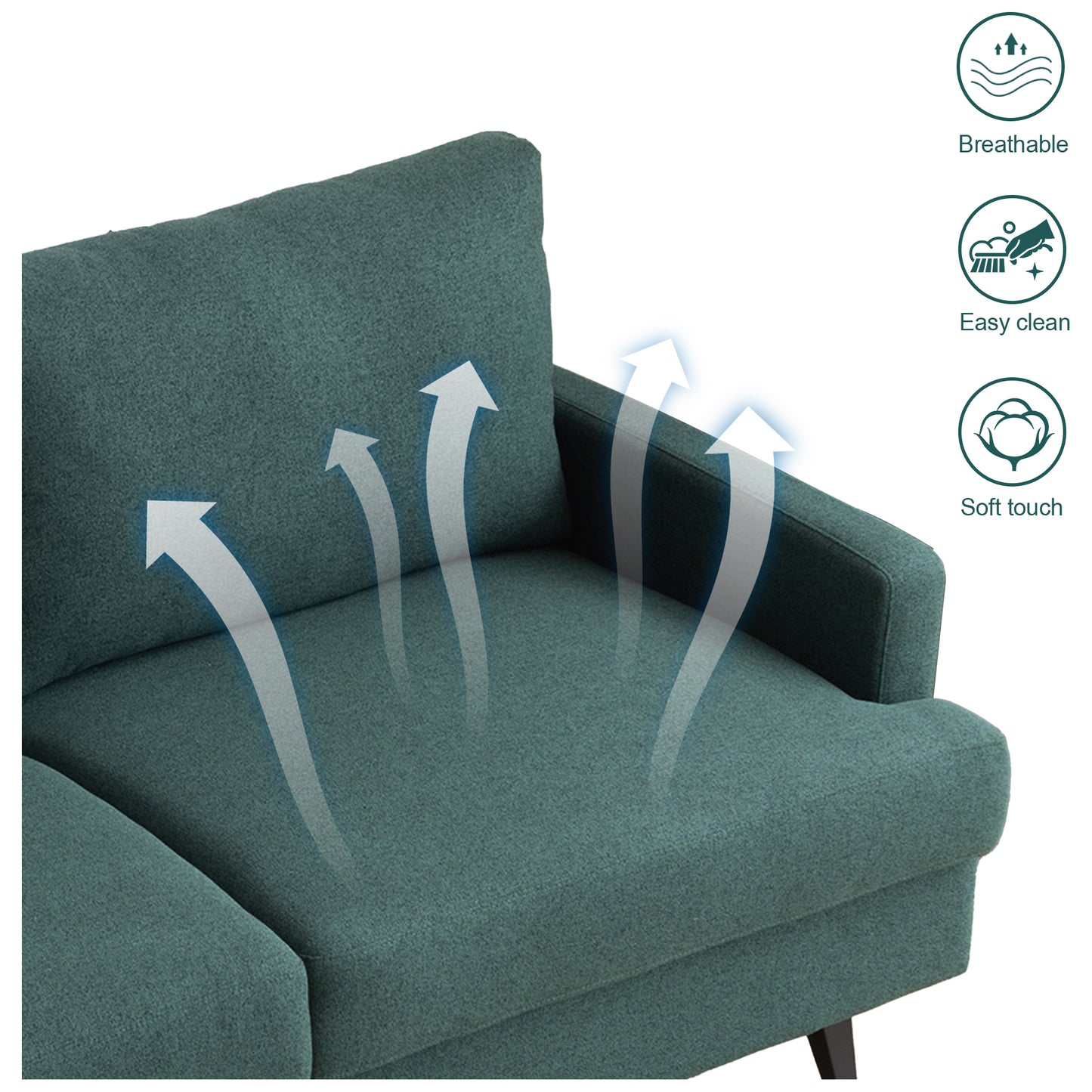 Muumblus 64" W Modern Upholstered Fabric Loveseat with Metal Legs and 2 Pillow, High Resilience Sponge Sofa Couch for Living Room, Green