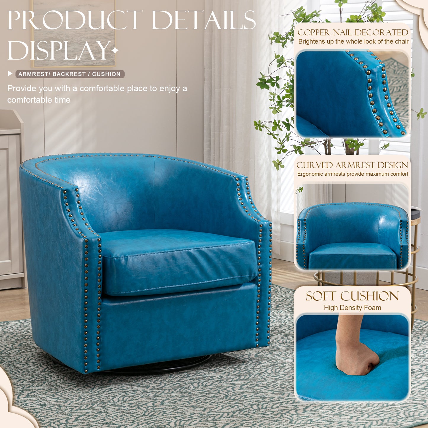 Muumblus Swivel Barrel Accent Chair, Comfy Glider Rocker for Living Room & Nursery, Modern Barrel Accent Chair Armchair Sofa Chair