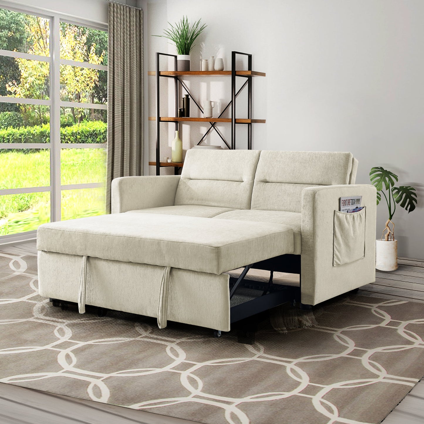 Muumblus 54.5" Pull Out Sofa Bed, Convertible Futon Sofa Bed with Pull Out Bed, Loveseat Sleeper Sofa for Living Room, Adjustable Back