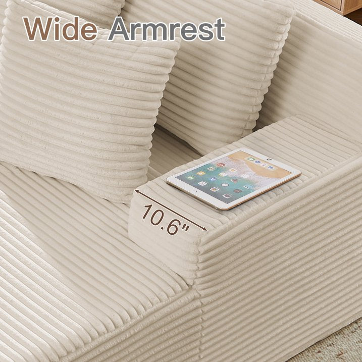 Muumblus 83" Oversized Double Chaise Lounge Chair Indoor, Modern Boneless Plush Corduroy Upholstered Modural Sectional Sleeper Cloud Couch for Living Room Apartment