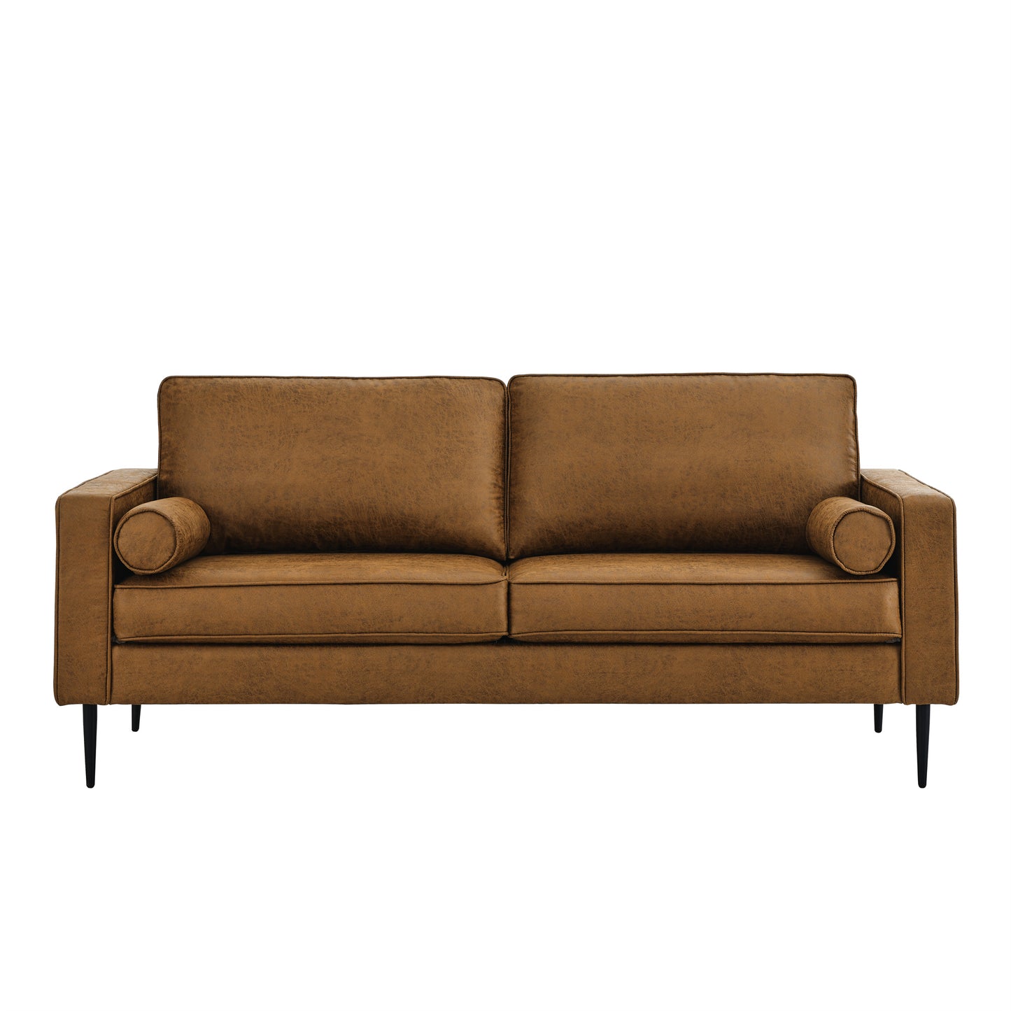 Muumblus Living Room Sectional Sofa with Chaise,3-Seater L Shaped Couch with Ottoman, Brown Faux Leather