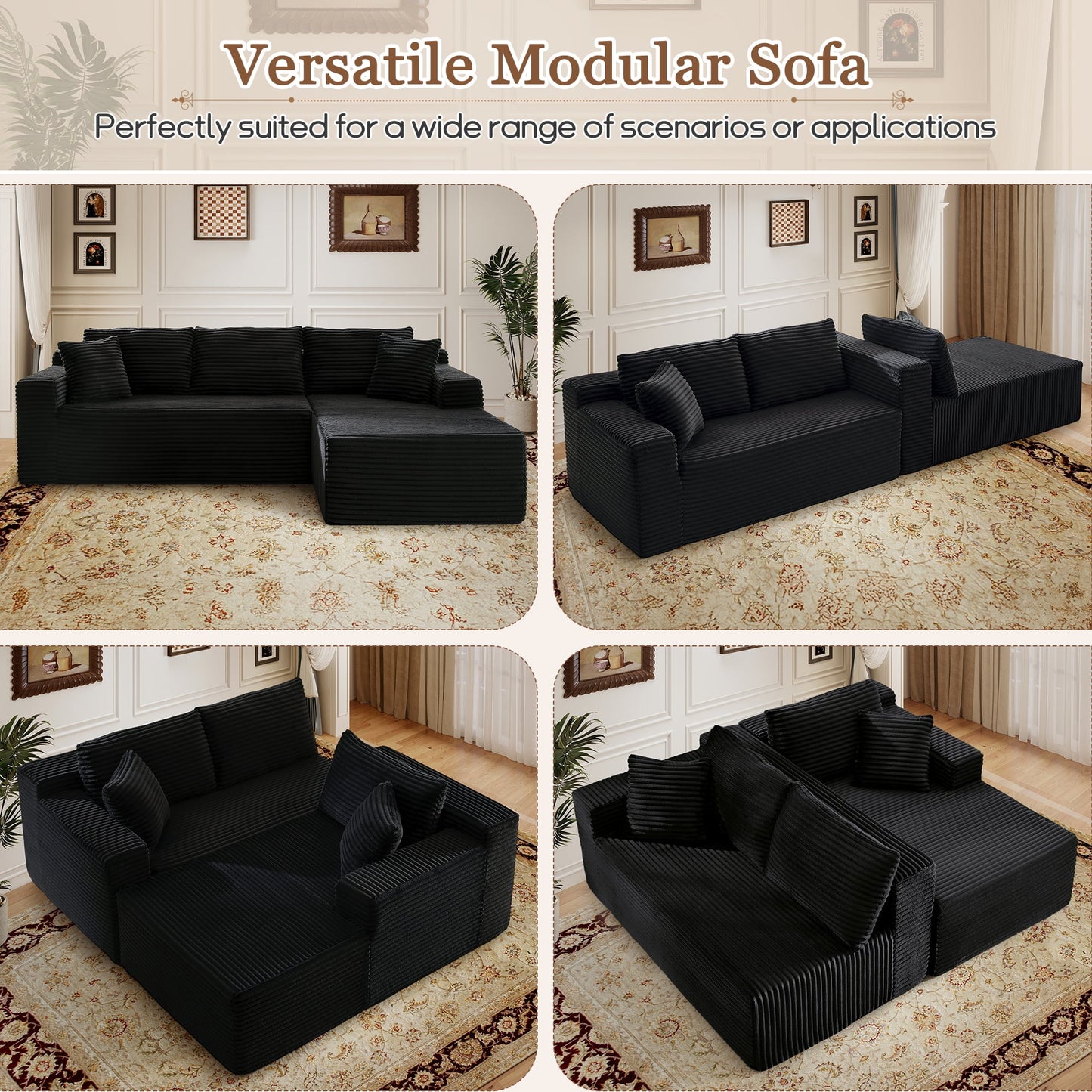 Muumblus Modular Sectional Sofa, Oversized L-Shape Cloud Couch, Modern Corduroy Sleeper Couches for Living Room, No Assembly Required