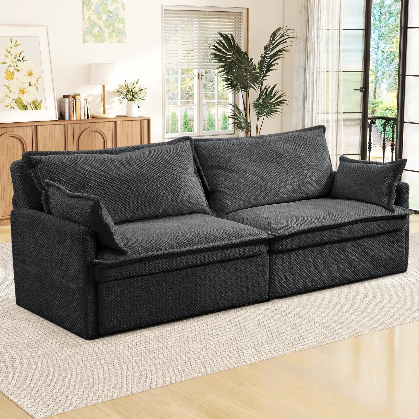 Muumblus  Futon Sofa Bed, Convertible Couch Bed with USB, Corduroy Loveseat Sleeper for Small Spaces, Beige