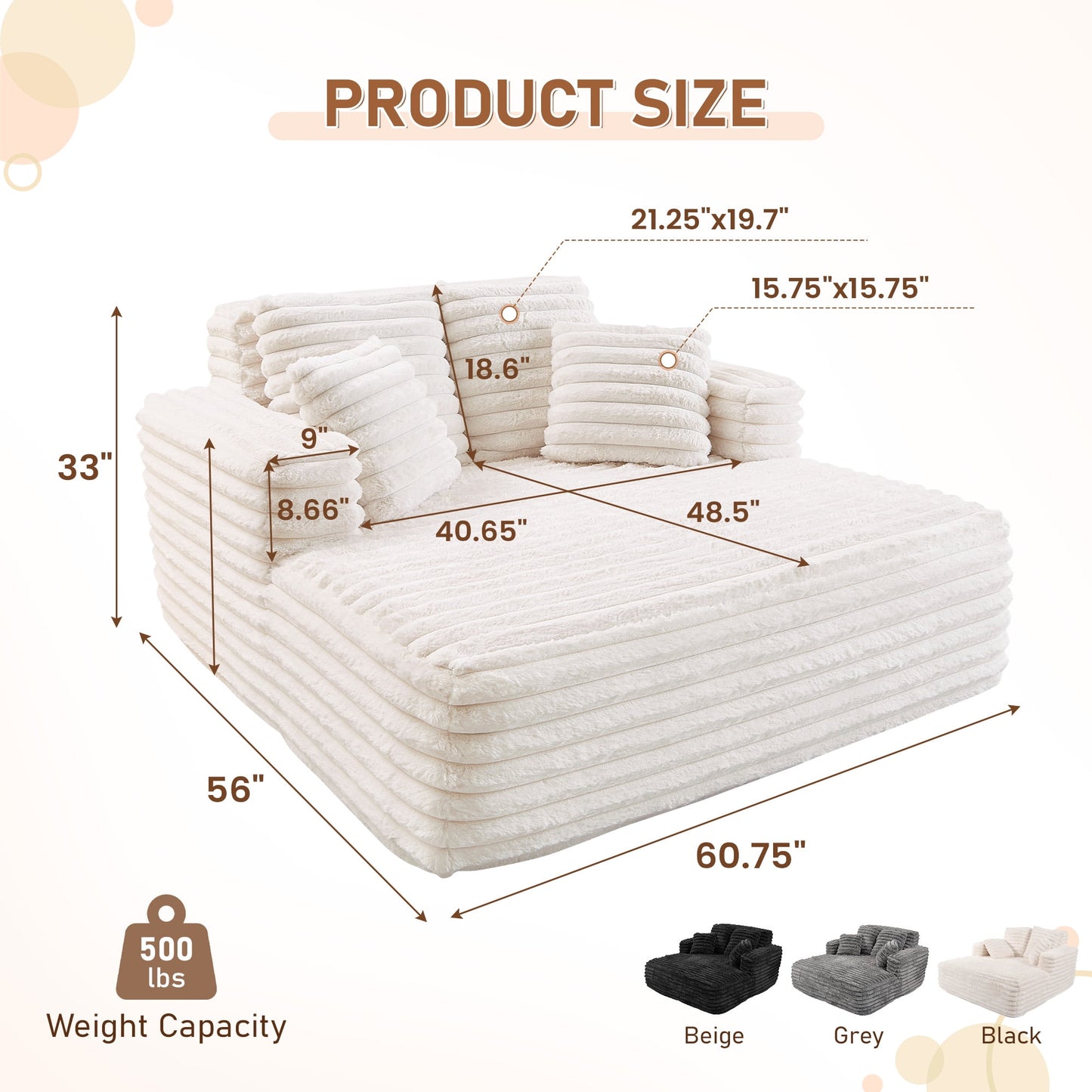 Muumblus Oversized Chaise Lounge Chair Indoor Furniture, No Assembly Required, Plush Corduroy Upholstered Sofa Bed Cozy Sleeper Couch for Living Room, Bedroom