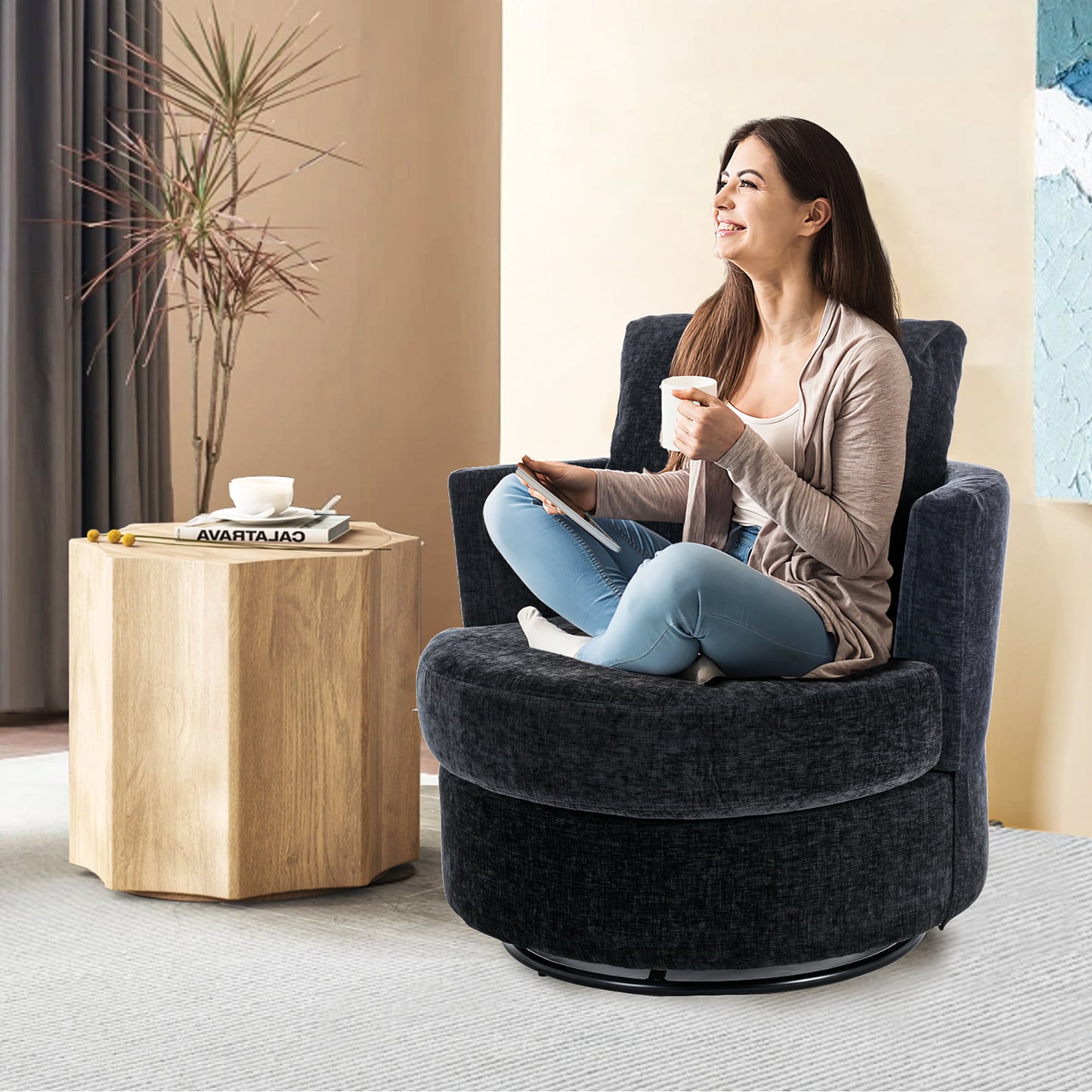 Muumblus  Chenille Swivel Chair for Living Room