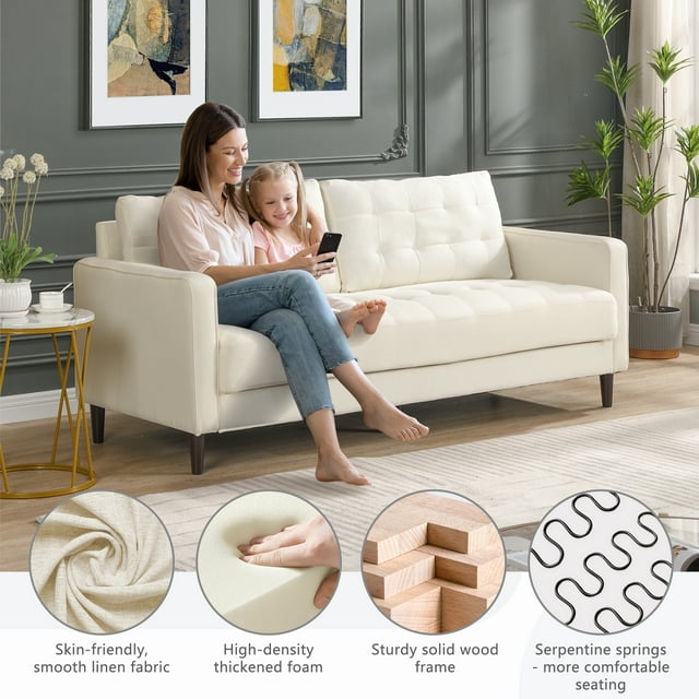 Muumblus 75 " Fabric Tufted Upholstered Sofa Couch