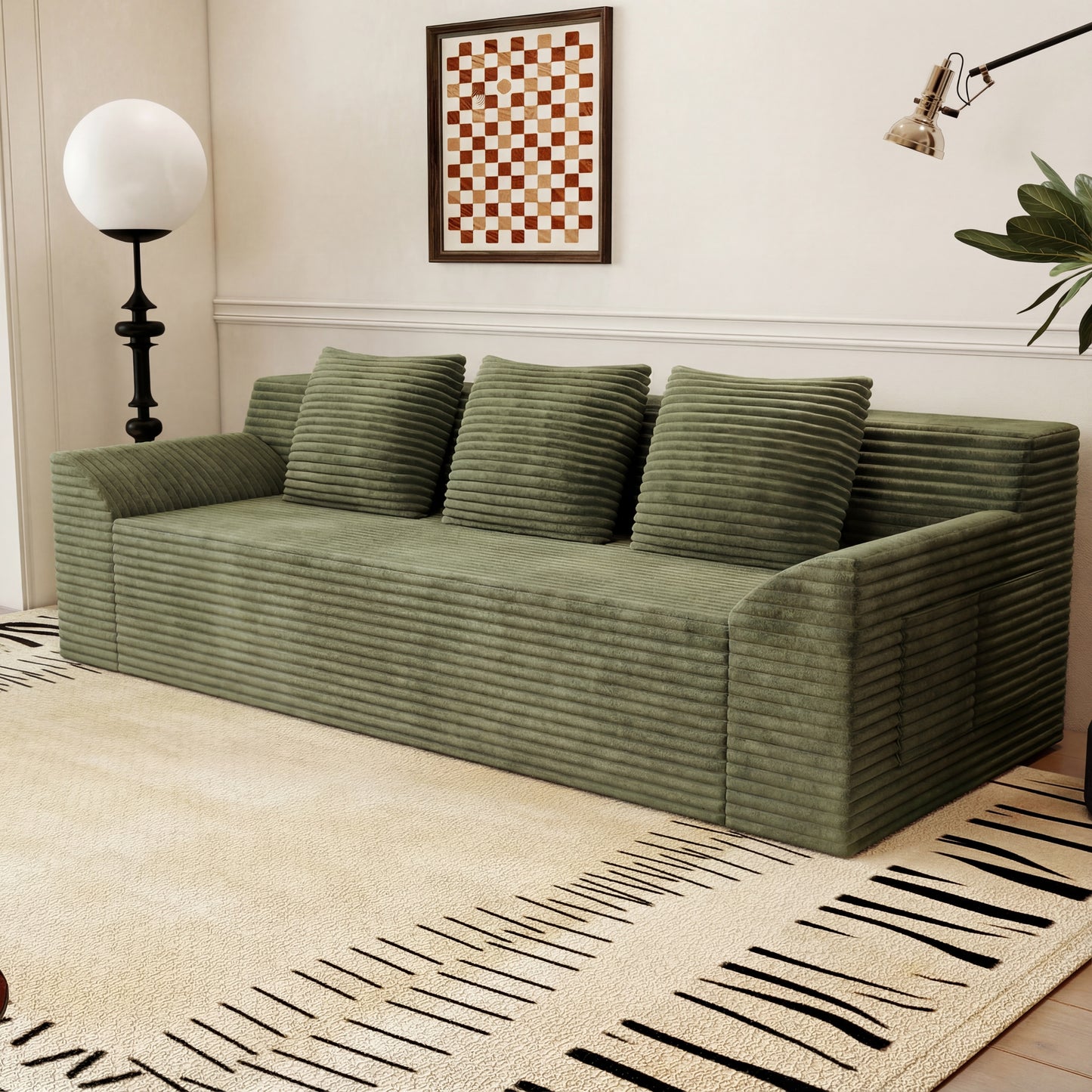 Muumblus 71" Boneless Sofa with Square Arms, Living Room Upholstered Deep Seat Couch with Pocket, Dark Gray Corduroy