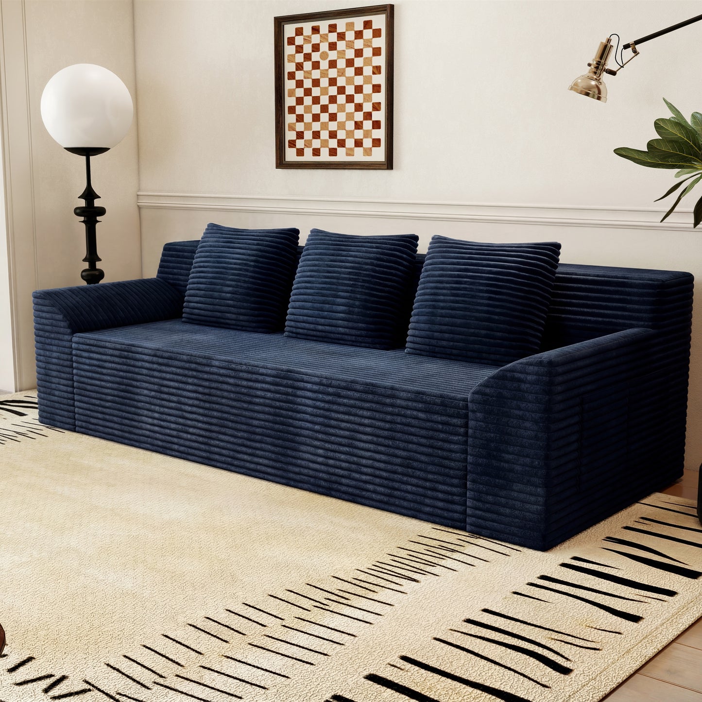Muumblus 71" Boneless Sofa with Square Arms, Living Room Upholstered Deep Seat Couch with Pocket, Dark Gray Corduroy