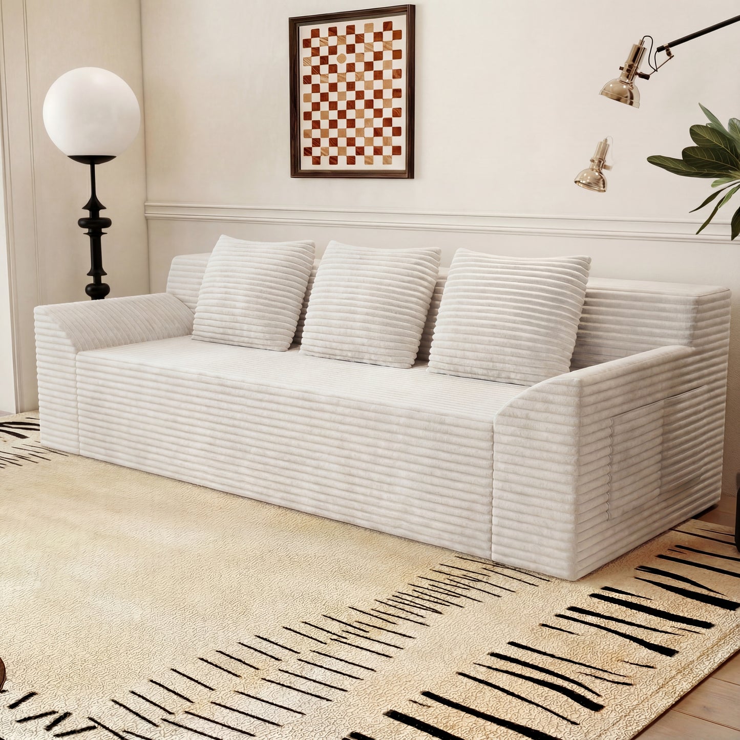 Muumblus 71" Boneless Sofa with Square Arms, Living Room Upholstered Deep Seat Couch with Pocket, Dark Gray Corduroy