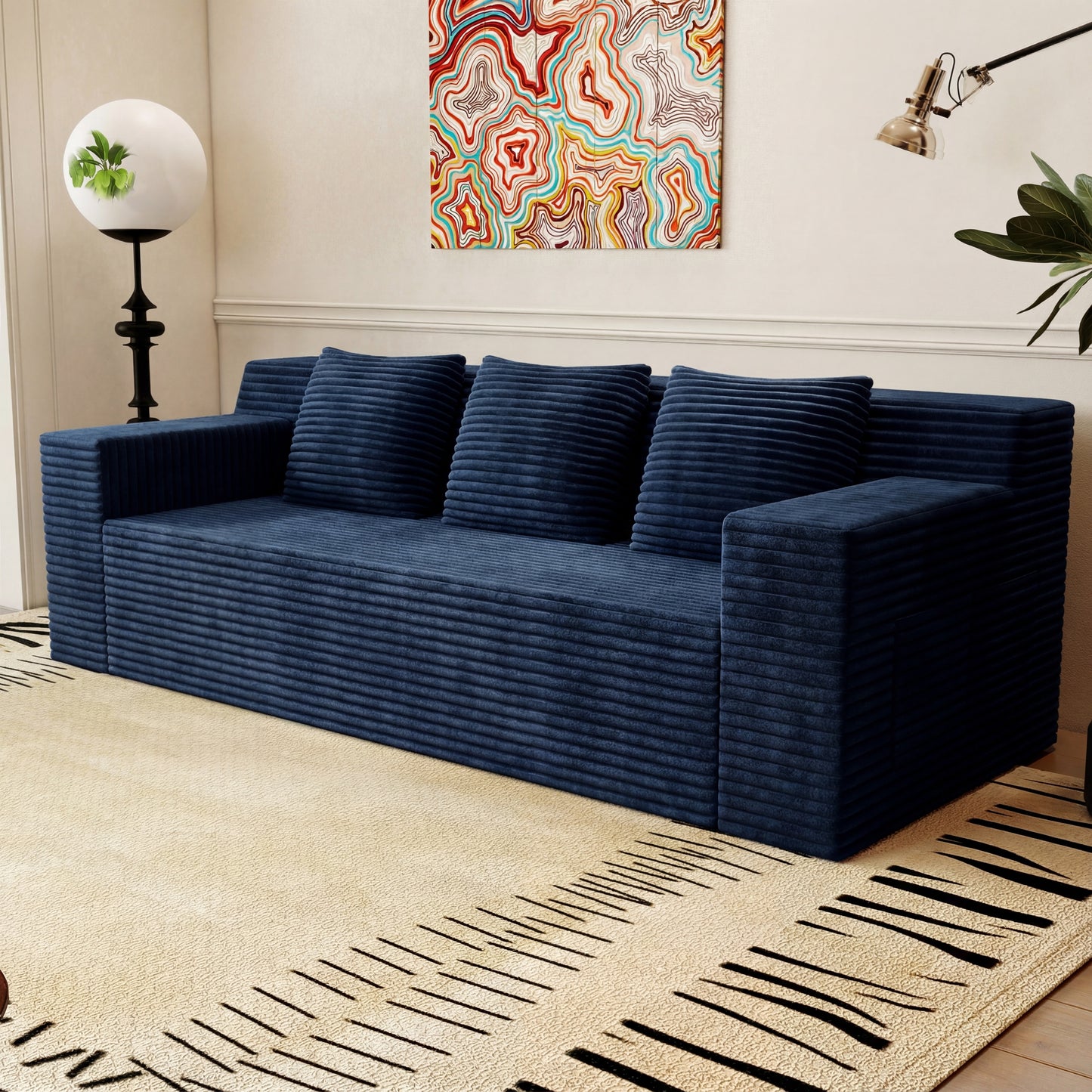 Muumblus 71" Boneless Sofa with Square Arms, Living Room Upholstered Deep Seat Couch with Pocket, Dark Gray Corduroy