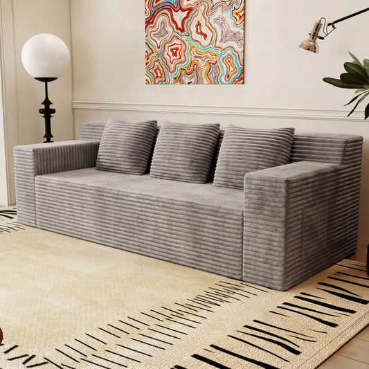 Muumblus 71" Boneless Sofa with Square Arms, Living Room Upholstered Deep Seat Couch with Pocket, Dark Gray Corduroy