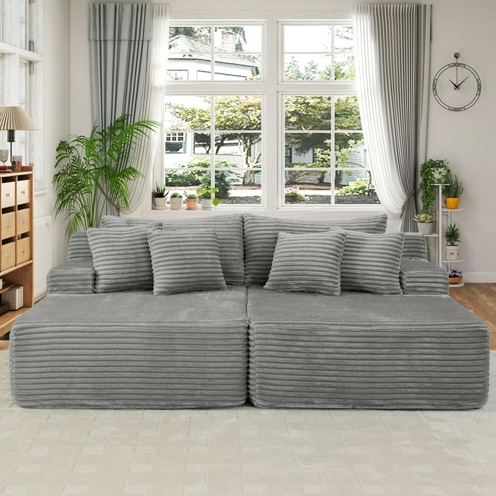 Muumblus 83" Oversized Double Chaise Lounge Chair Indoor, Modern Boneless Plush Corduroy Upholstered Modural Sectional Sleeper Cloud Couch for Living Room Apartment