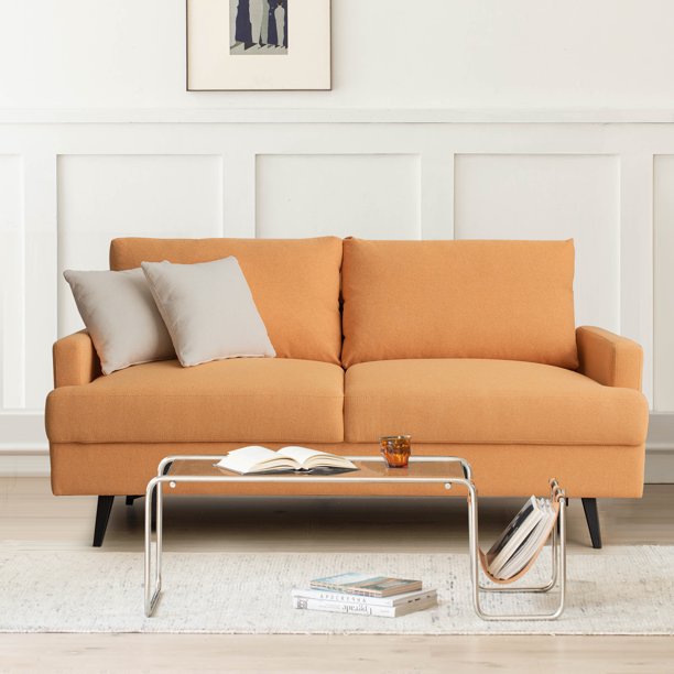 Muumblus 64" W Modern Upholstered Fabric Loveseat with Metal Legs and 2 Pillow, High Resilience Sponge Sofa Couch for Living Room, Green