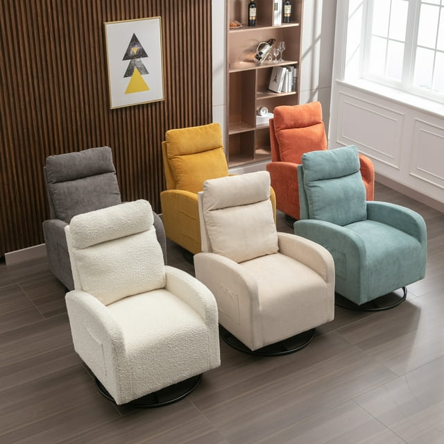 Muumblus Swivel Glider Rocker, Modern Teddy High Back Rocking Chair for Living Room, White