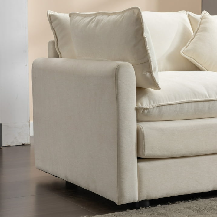 Muumblus L-Shaped Sectional Sofa with Reversible Ottoman, Chenille Modular Cloud Sofa for Living Room, Biege