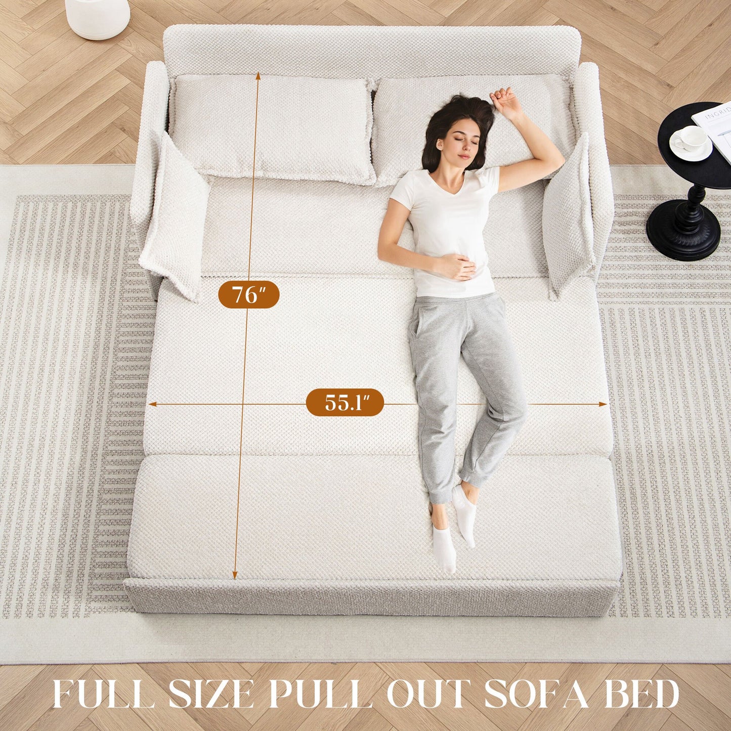 Muumblus  Futon Sofa Bed, Convertible Couch Bed with USB, Corduroy Loveseat Sleeper for Small Spaces, Beige