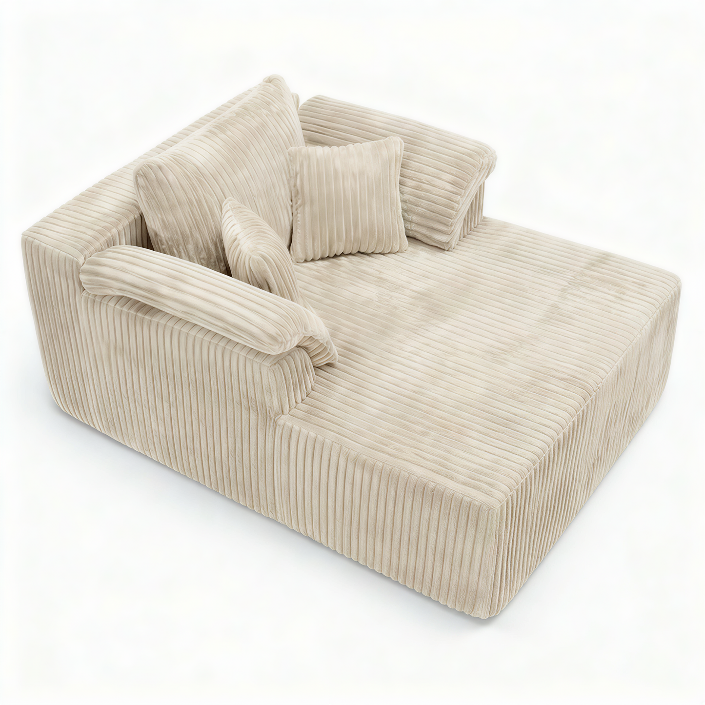 Muumblus 60" Oversized Chaise Lounge Chair Indoor Furniture, No-Assembly Modern Boneless Cloud Couch, Sleeper Sofa Bed for Living Room, Beige Corduroy