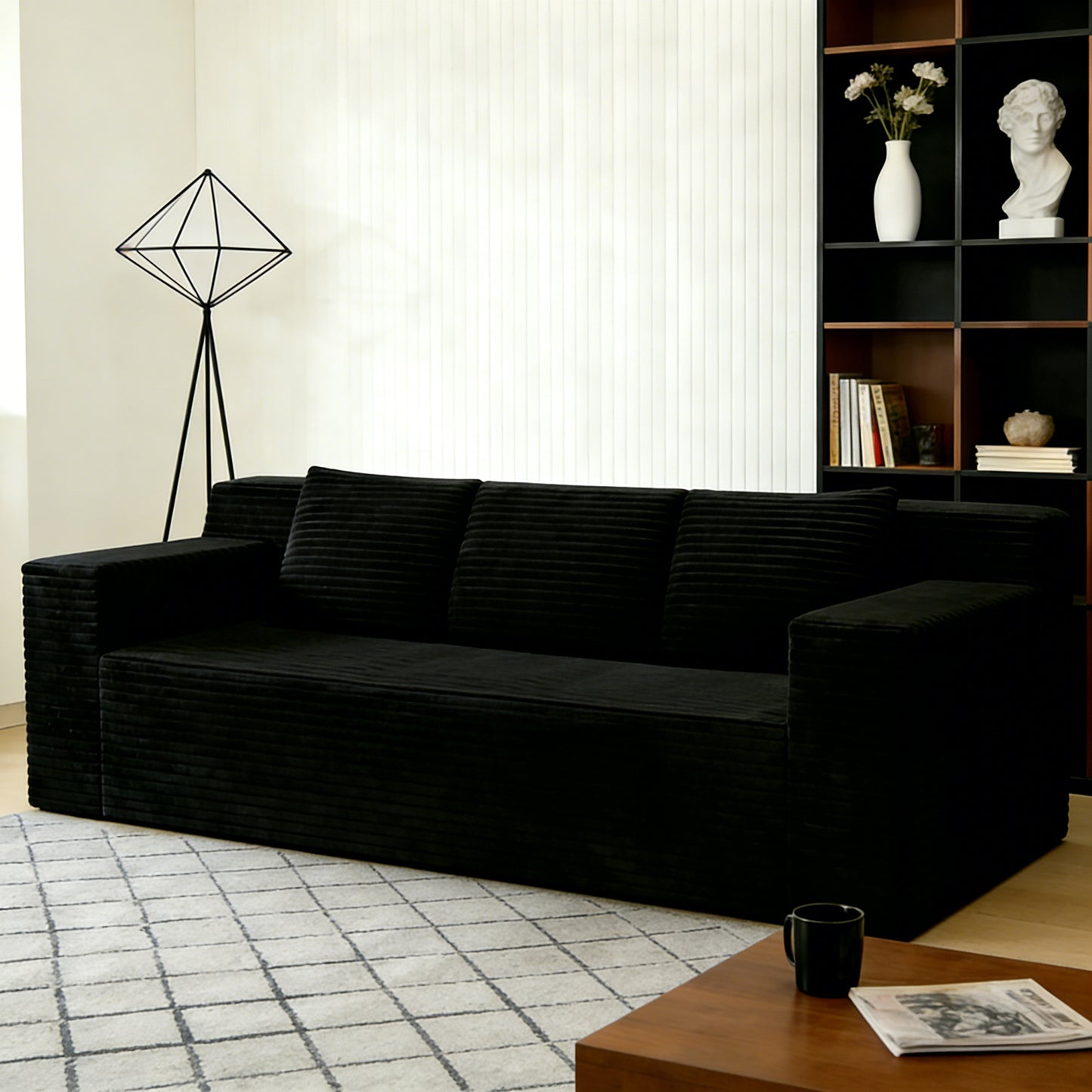 Muumblus 71" Boneless Sofa with Square Arms, Living Room Upholstered Deep Seat Couch with Pocket, Dark Gray Corduroy