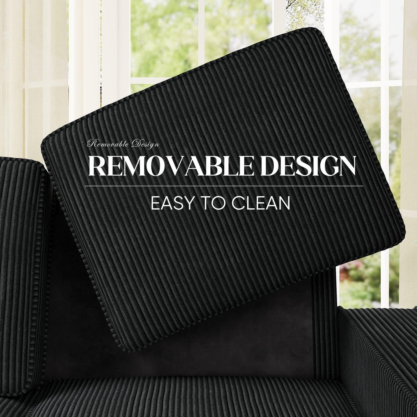 Muumblus 83.5" Living Room Sofa with Cup Holders, Cozy Plush Upholstered Couch, Corduroy Sofa 3-Seater, Black
