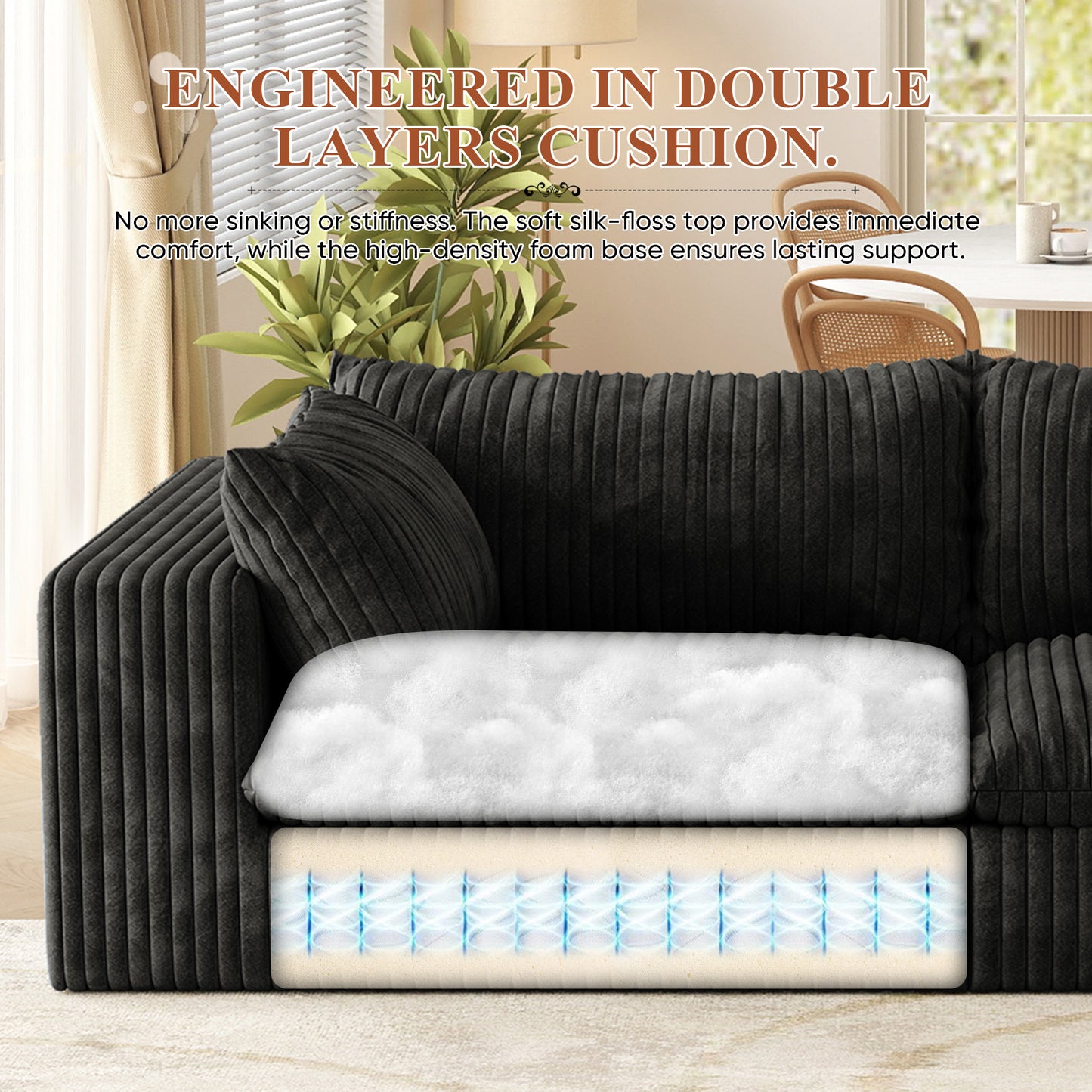 Muumblus 78" Oversized Boneless Loveseat Sofa, No Assembly Deep Seat Plush Corduroy Cloud Couch, Sleeper Sofa for Living Room, Black