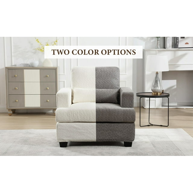 Muumblus Modern Single Sofa Chair, 37" Small Couch with 1 Waist Pillow, Removable Back Cushion, Living Room Set, White Fabric