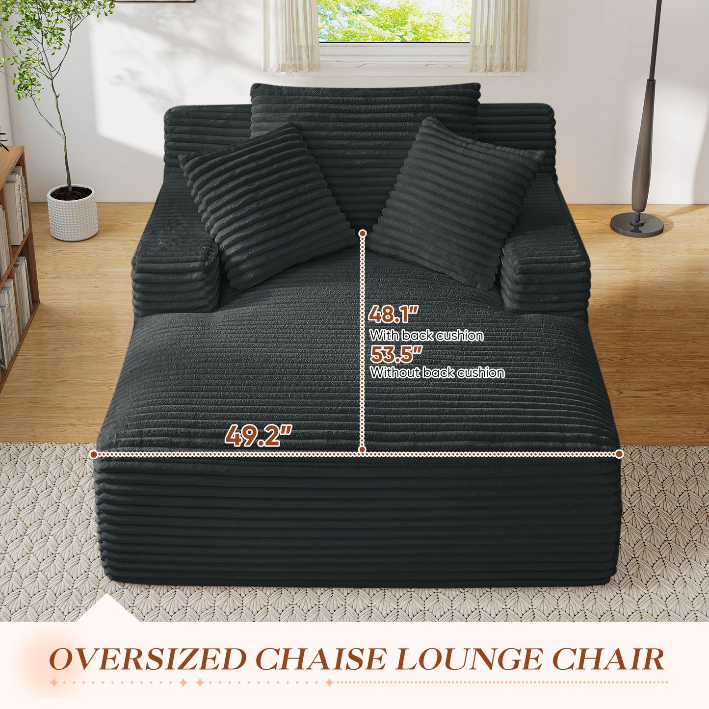 Muumblus Oversized Chaise Lounge Chiar Indoor Furniture, No Assembly Required, Plush Corduroy Upholstered Sofa Bed Cozy Sleeper Couch for Living Room, Bedroom
