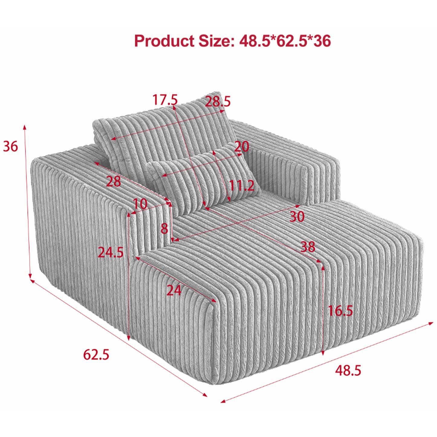 Muumblus Oversized Indoor Chaise Lounge, No Assembly Required, Cozy Corduroy Sleeper Sofa Bed, Beige