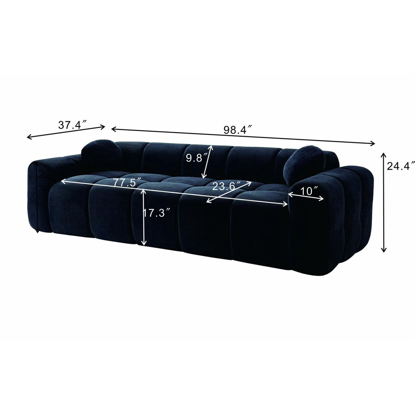 Muumblus 98" Boneless Cloud Couch, Modern Corduroy Floor Sofa, No Assembly Required Couches and Sofas for Living Room, Black