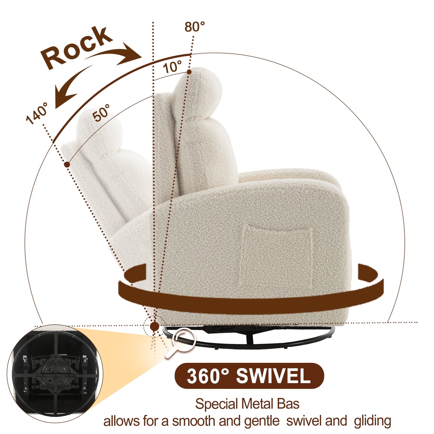Muumblus Swivel Glider for Nursery, Comfy Swivel Rocking Glider Chair with Comfortable Headrest and Lumbar Pillow