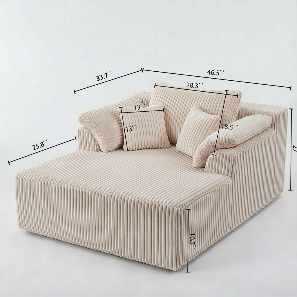 Muumblus 60" Oversized Chaise Lounge Chair Indoor Furniture, No-Assembly Modern Boneless Cloud Couch, Sleeper Sofa Bed for Living Room, Beige Corduroy