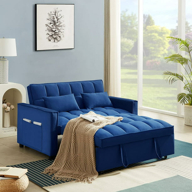 Muumblus Convertible Futon Sofa Bed, Small Space Loveseat Sleeper with Pull Out Bed, Modern Velvet Sofa Couch for Living Room, Adjsutable Backrest