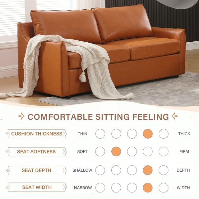 Muumblus Modern Mid-Century Faux Leather 2-Seater Loveseat Sofa for Living Room, Brown
