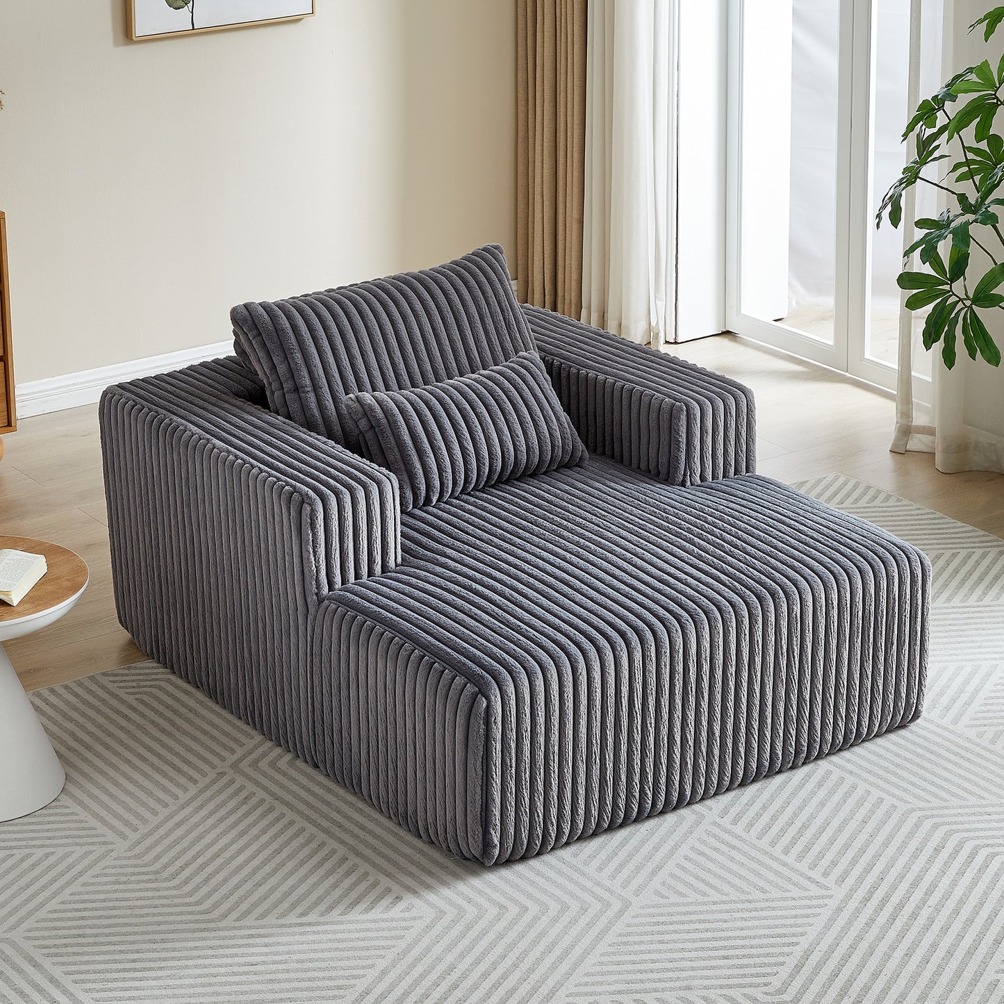 Muumblus Oversized Indoor Chaise Lounge, No Assembly Required, Cozy Corduroy Sleeper Sofa Bed, Beige