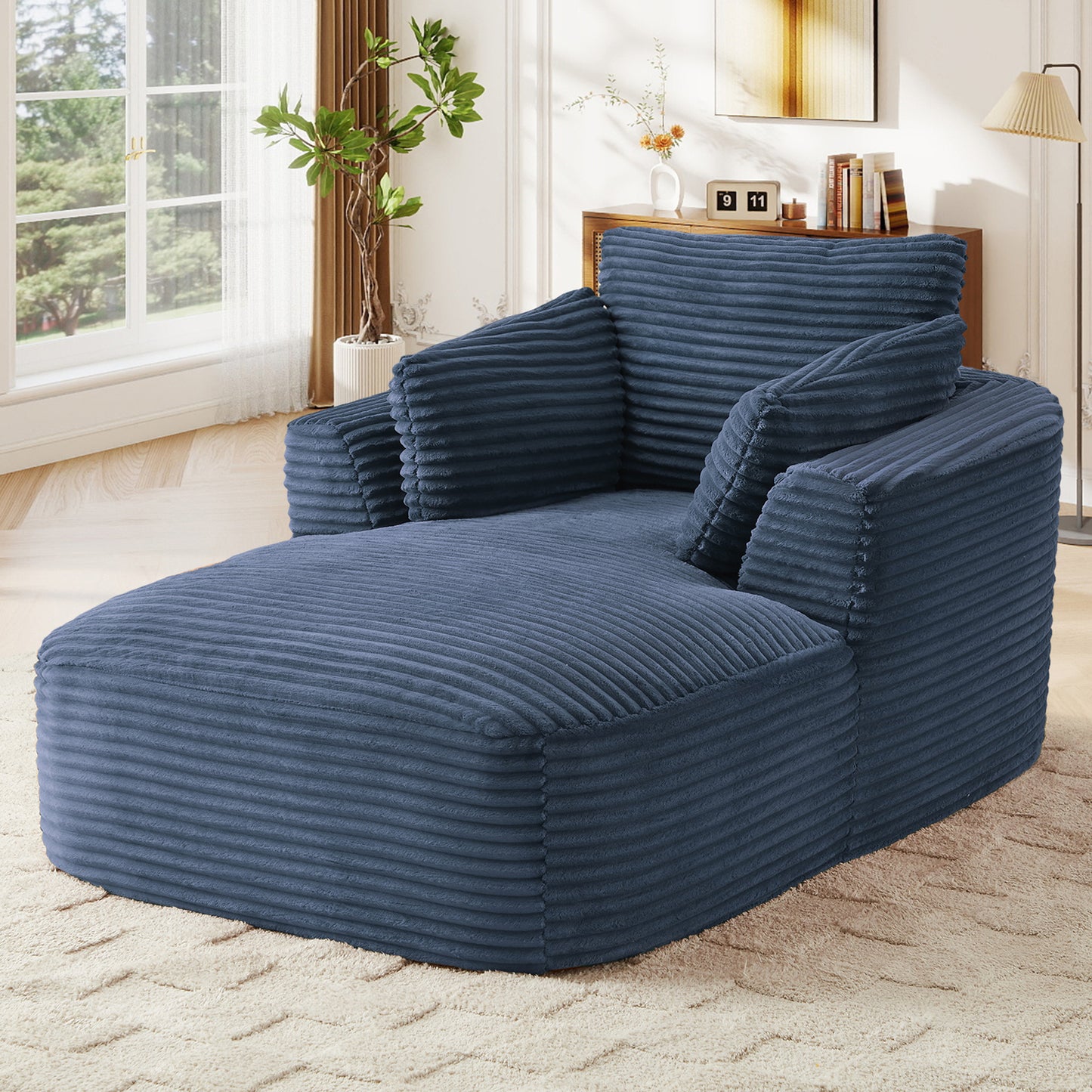 Muumblus Chaise Lounge Indoor, Cozy Lounge Chair Sleeper Sofa for Adults, No Assembly Required, Black Corduroy