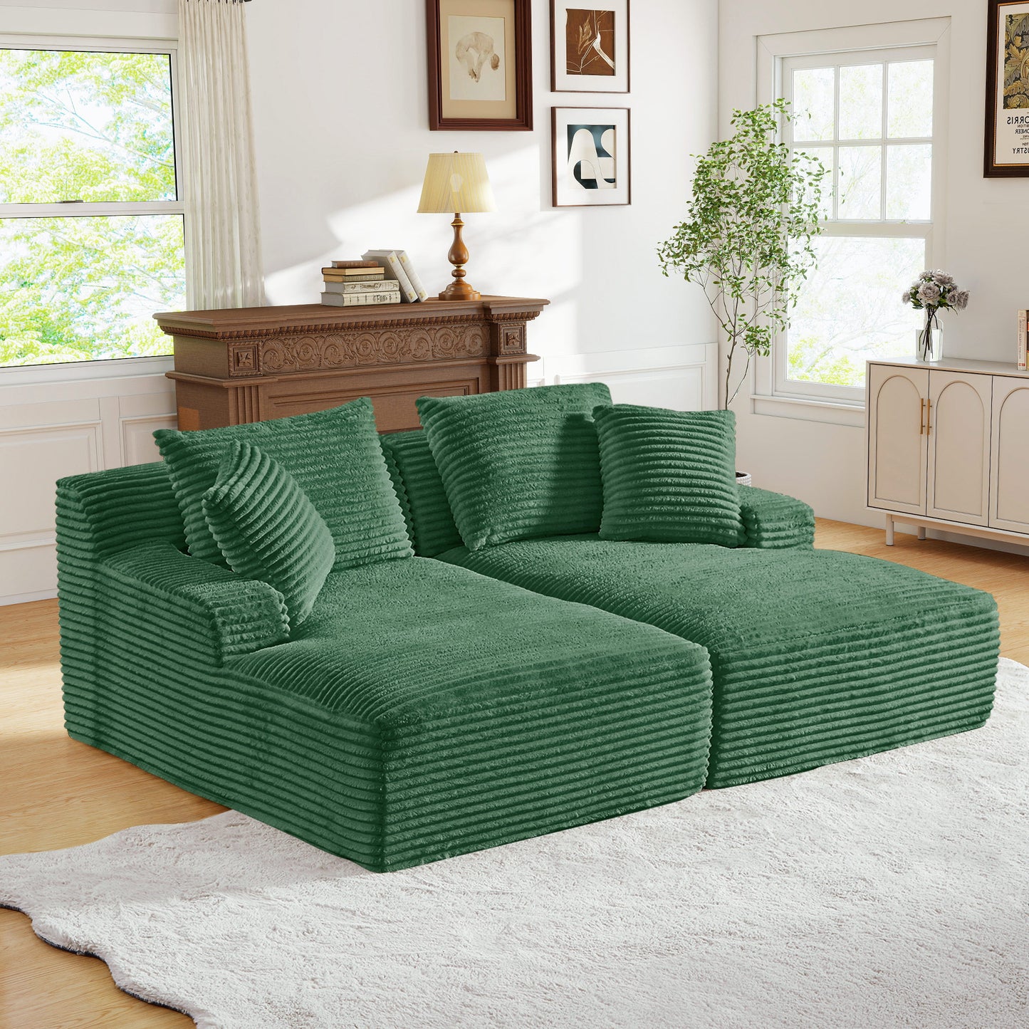 Muumblus Oversized Double Chaise Lounge Chair, Modern Indoor Boneless Cloud Sofa, Plush Corduroy Upholstered Modural Sectional Sleeper Couch for Living Room Apartment