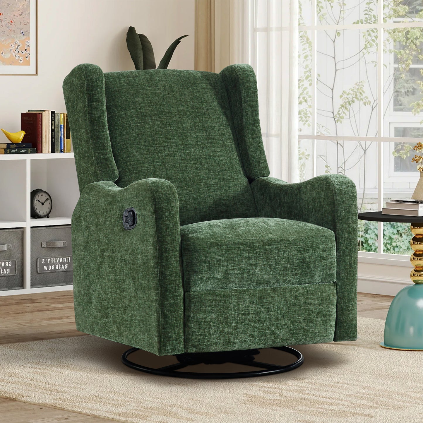 Muumblus Wingback Swivel Recliner, Glider Rocking Chair for Living Room, Nursery Rocker, Beige Chenille