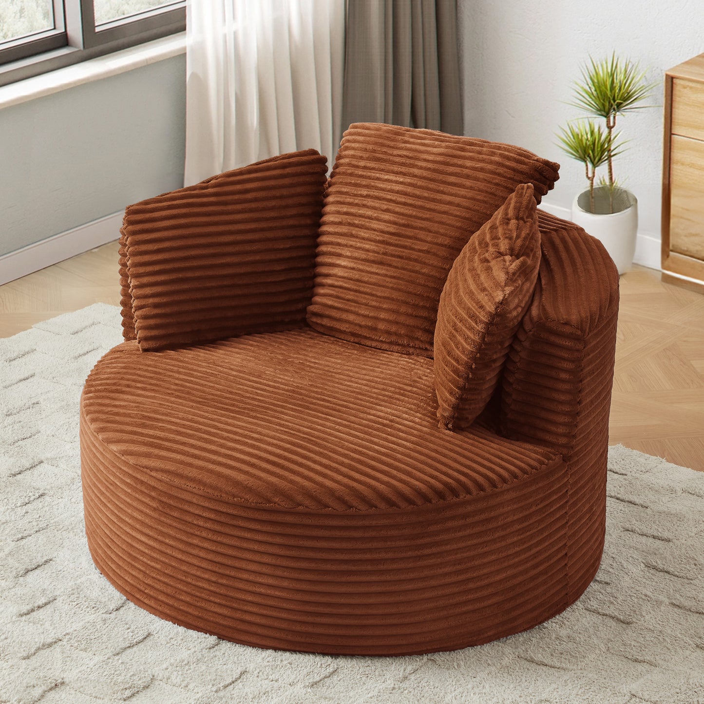 Muumblus 48.8" Oversized Accent Barrel Chair, Fluffy Round Lazy Sofa Chair for Adults, No Assembly Required, Black Corduroy