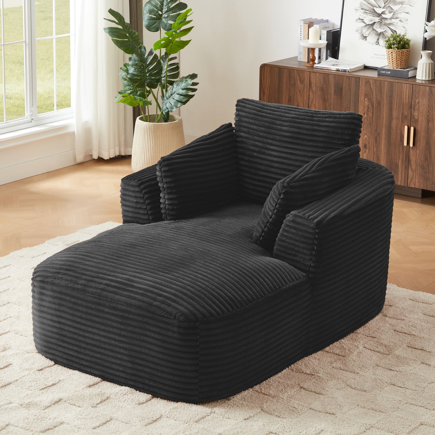 Muumblus Chaise Lounge Indoor, Cozy Lounge Chair Sleeper Sofa for Adults, No Assembly Required, Black Corduroy