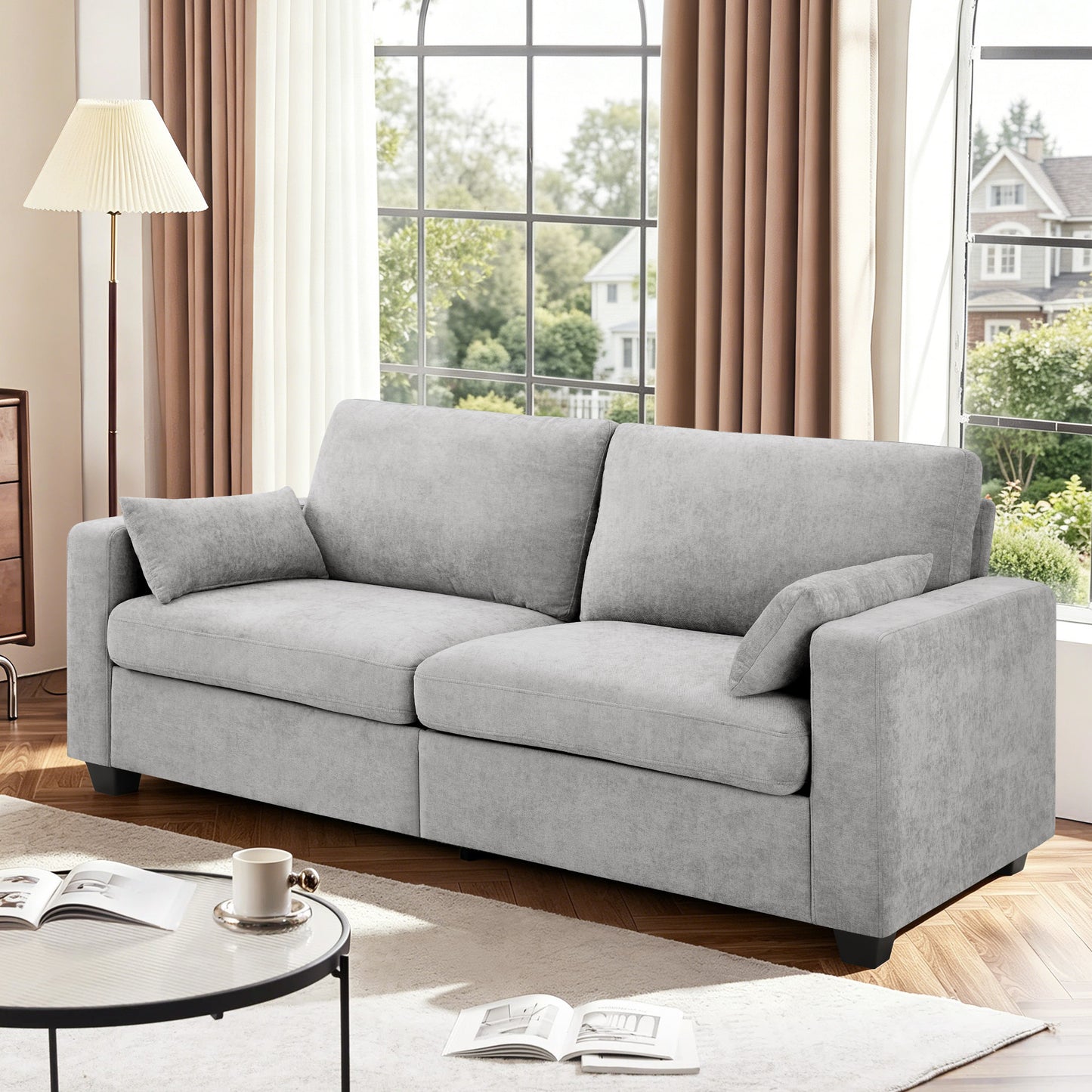 Muumblus 79" Living Room Sofa, Cozy Oversized Loveseat Sofa, Removable Covers, Black Corduroy