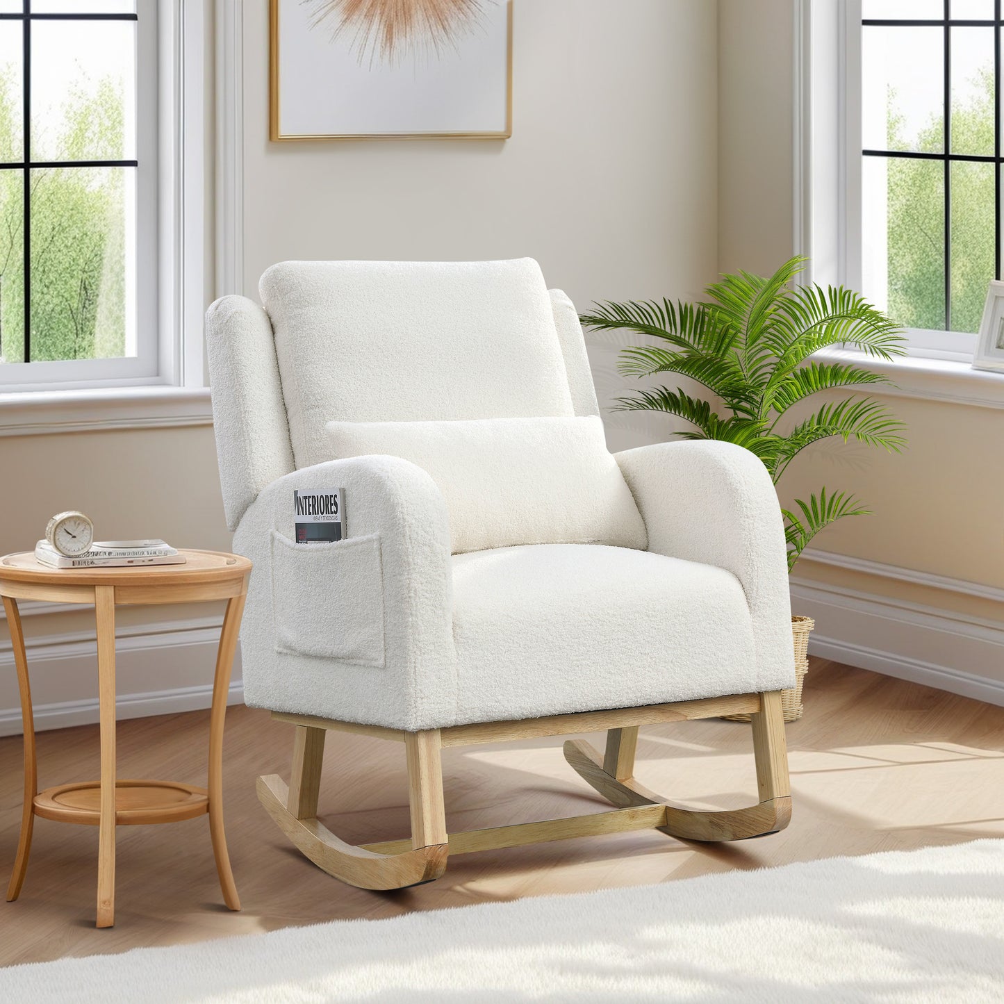 Muumblus Linen Glider Rocking Chair for Baby Nursery, High Back, Indoor, Beige